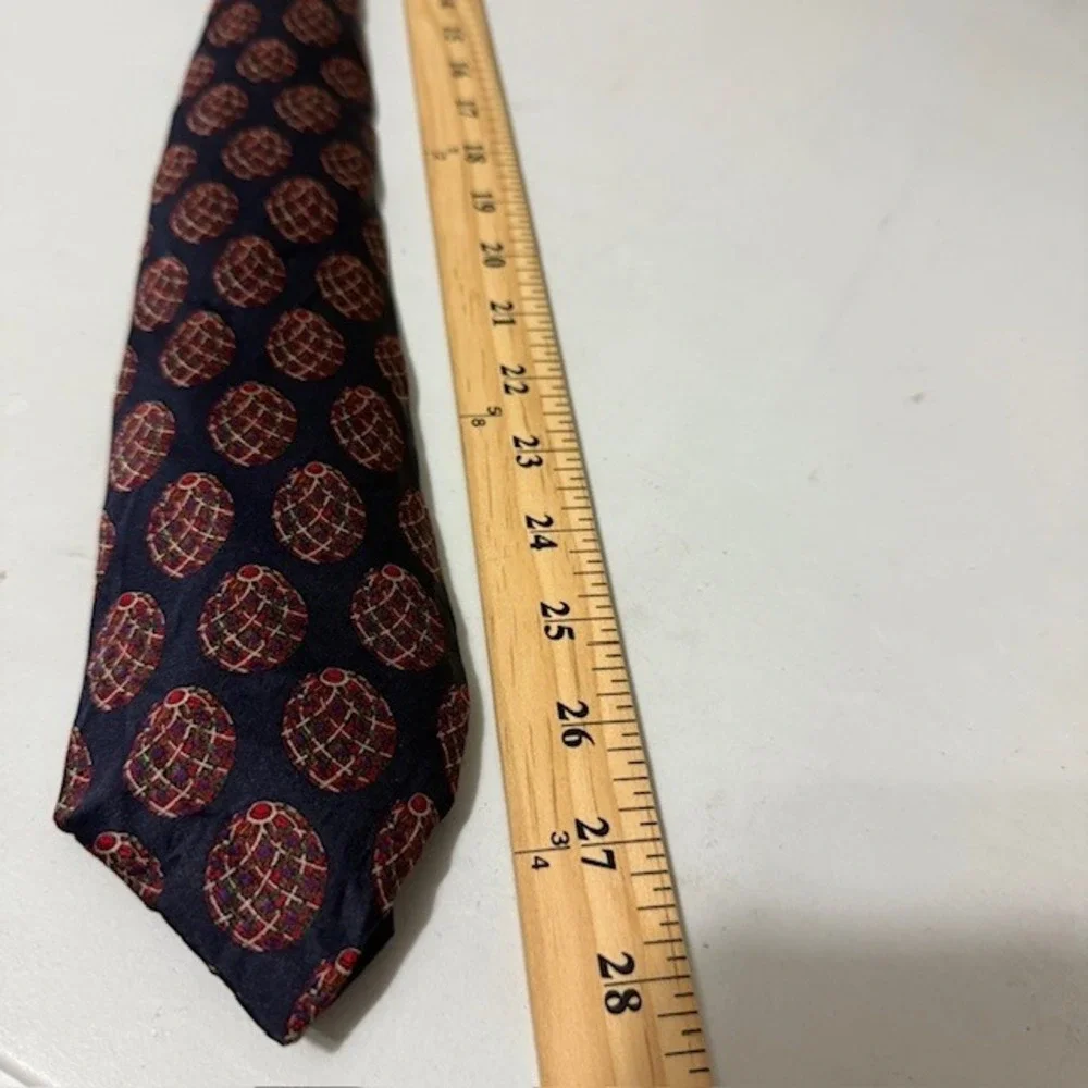 Lanvin Paris Mens Silk Tie Navy Blue Faberge Egg Pattern Made in France Luxury